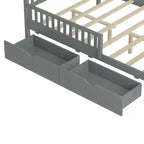 Lit plateforme entièrement en bois avec barrières de sécurité et 2 tiroirs de rangement, gris