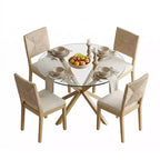 Ensemble table à manger ronde en verre moderne pour 4, ensemble de salle à manger de cuisine avec chaises rembourrées à dossier tissé, meubles de cuisine et de salle à manger - Panipeachy