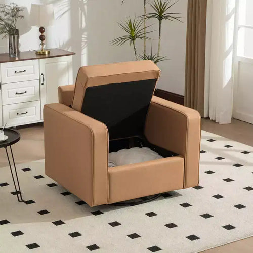 Fauteuil pivotant à 360° avec rangement dissimulé, fauteuil club une place avec oreiller pour salon, chambre, salle de lecture - ModernLuxe
