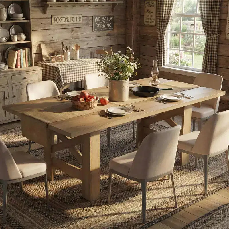 Table de salle à manger de ferme de 71 po pour 6 à 8 personnes, grande table de cuisine rectangulaire en bois avec base robuste et pieds triangulaires pour la maison et le bureau