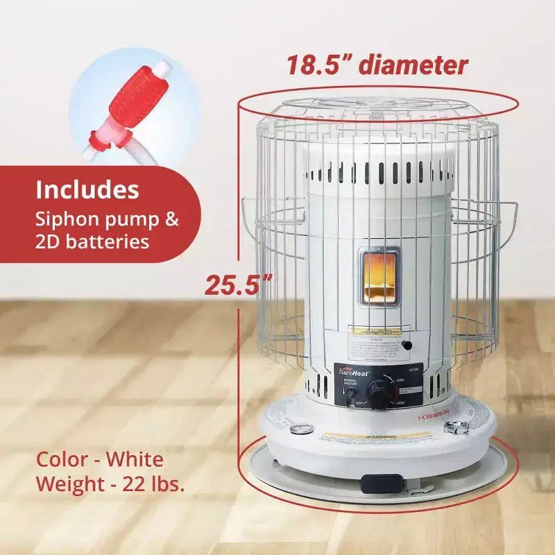 Sengoku CV 23K KeroHeat Chauffage d'appoint à convection au kérosène, efficace, portable, pour intérieur et extérieur, avec arrêt automatique de sécurité, 23 500 BTU, blanc
