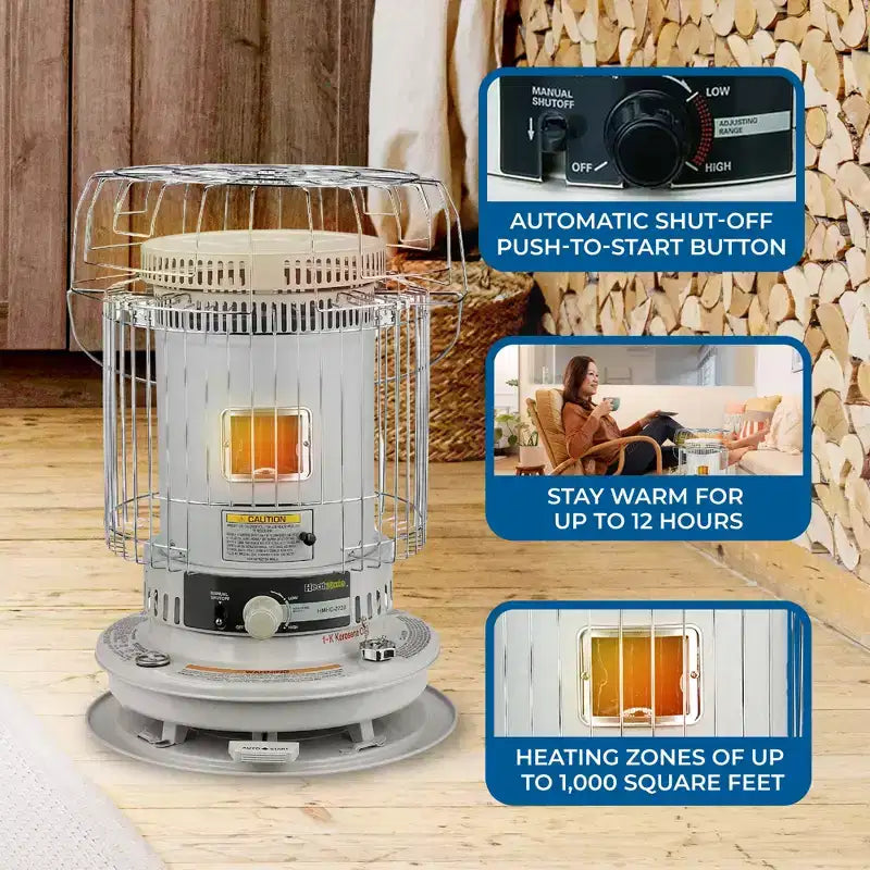 Sengoku CV 23K KeroHeat Chauffage d'appoint à convection au kérosène, efficace, portable, pour intérieur et extérieur, avec arrêt automatique de sécurité, 23 500 BTU, blanc