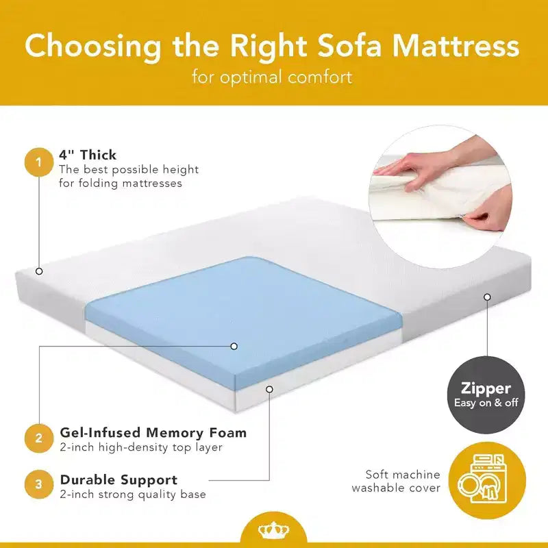 DynastyMattress Surmatelas en mousse à mémoire de forme 4 pouces CoolBreeze pour canapés-lits convertibles et pliants – Taille standard – Canapé non inclus – Fabriqué aux États-Unis