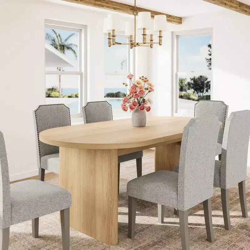 Lot de 2 chaises de salle à manger rembourrées avec pieds en bois, chaise d'appoint en tissu rembourrée à dossier haut avec garniture cloutée pour cuisine, salle à manger et restaurant