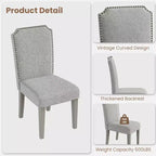 Lot de 2 chaises de salle à manger rembourrées avec pieds en bois, chaise d'appoint en tissu rembourrée à dossier haut avec garniture cloutée pour cuisine, salle à manger et restaurant