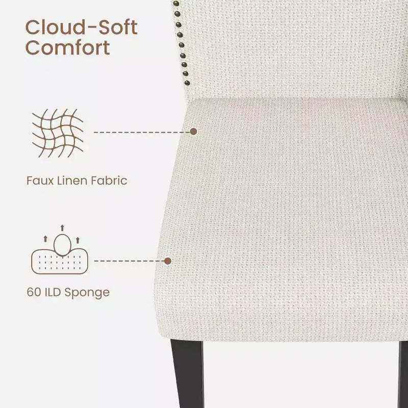 Lot de 2 chaises de salle à manger rembourrées avec pieds en bois, chaise d'appoint en tissu rembourrée à dossier haut avec garniture cloutée pour cuisine, salle à manger et restaurant