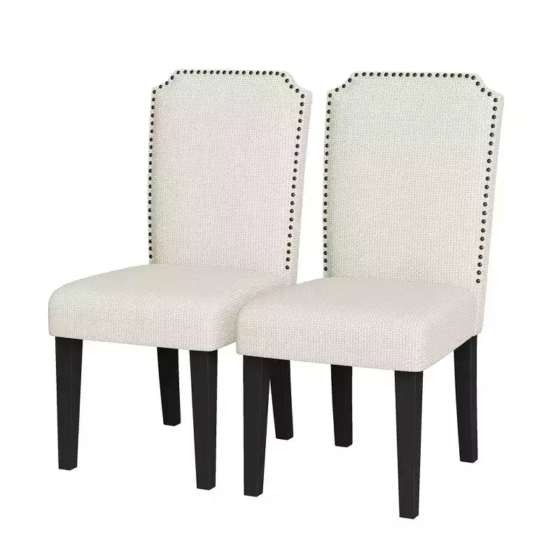 Set of 2 Upholstered Dining Chairs w/ Wood Legs, Fabric Padded High Back Side Chair w/ Nailhead Trim for Kitchen, Dining Room & Restaurant