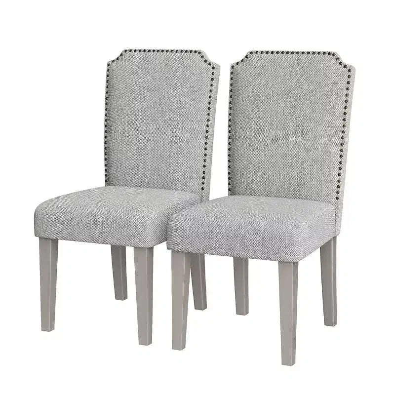 Lot de 2 chaises de salle à manger rembourrées avec pieds en bois, chaise d'appoint en tissu rembourrée à dossier haut avec garniture cloutée pour cuisine, salle à manger et restaurant