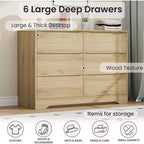 GustoWave Armoire Moderne, Commode de Rangement en Bois à 6 Tiroirs pour Chambre à Coucher, Salon, Couloir, Naturel