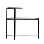 Petite table basse à 2 niveaux Noyer Marron, Étagère de rangement en bois Cadre en métal Table d'appoint pour canapé de salon