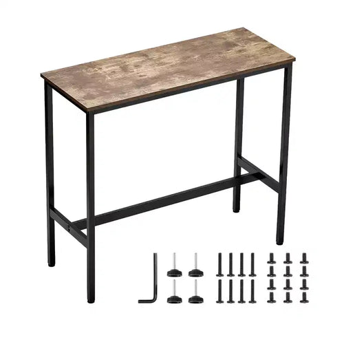 39x16x35.5 Bar Height Pub Table, Modern Metal Frame Industrial Wooden Top Cocktail Coffee Dining Table
