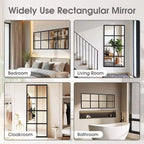 Miroir mural minimaliste JIONJOY avec cadre en métal noir, miroir décoratif de style fenêtre, miroir d'entrée incassable