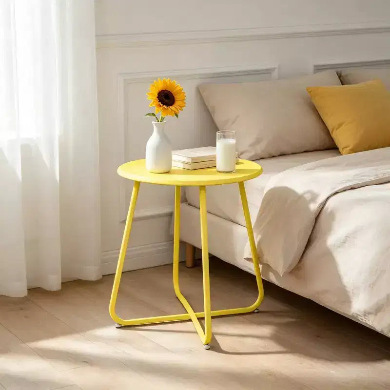 Laukingdom Table d'appoint ronde en métal de 18 pouces, table d'appoint d'extérieur résistante aux intempéries pour patio, balcon, jardin