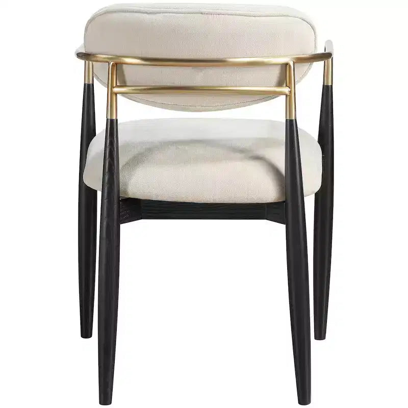 Chaise de salle à manger capitonnée en tissu performant crème Riccio de Meridian Furniture avec accoudoirs, lot de 2