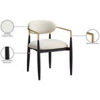 Chaise de salle à manger capitonnée en tissu performant crème Riccio de Meridian Furniture avec accoudoirs, lot de 2