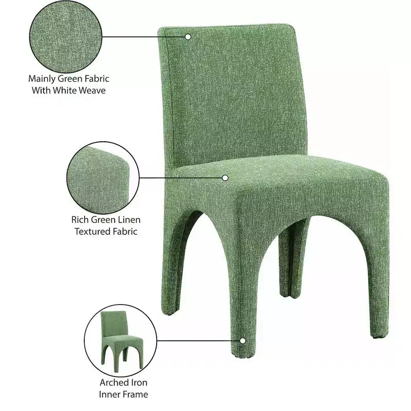 Meridian Furniture Gramercy – Chaises de salle à manger en tissu texturé lin vert, lot de 2