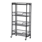Chariot de Rangement de Cuisine Pliable à 3 Niveaux, Cadre et Étagères en Fer, Organisateur de Garde-Manger Gain de Place pour Fruits, Collations, Chariot de Service avec Roulettes Verrouillables