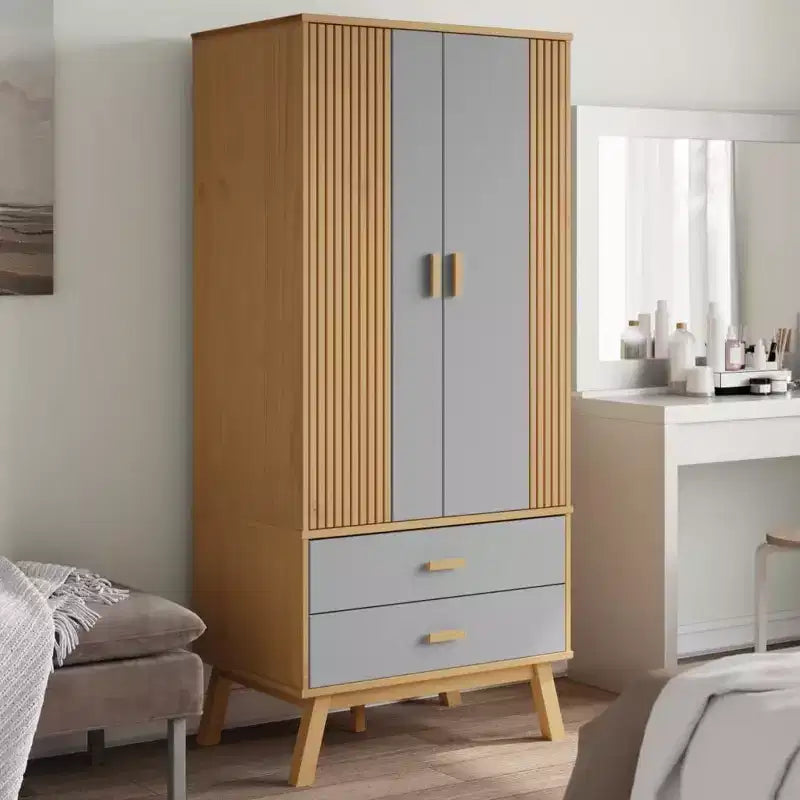 vidaXL Armoire gris et marron en bois de pin massif, bois d'ingénierie
