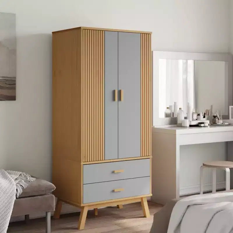 vidaXL Armoire gris et marron en bois de pin massif, bois d'ingénierie