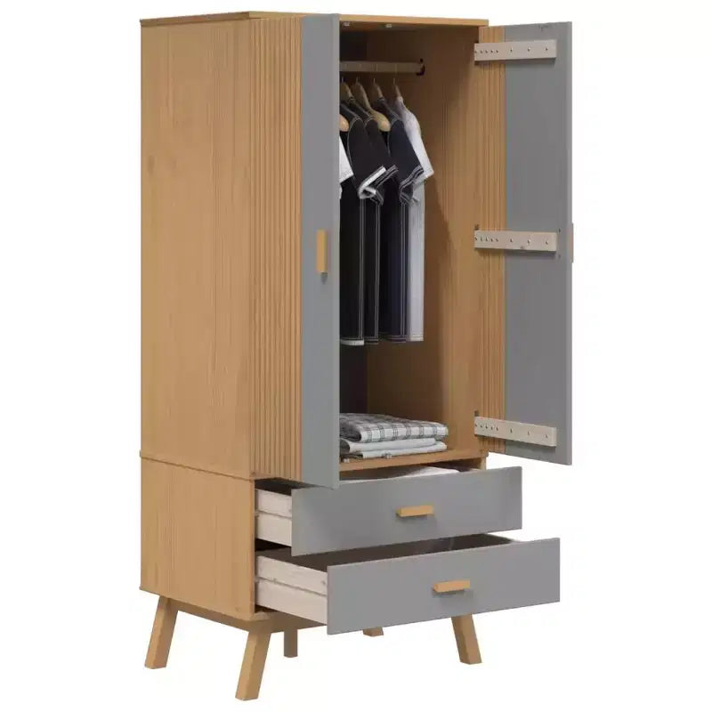 vidaXL Armoire gris et marron en bois de pin massif, bois d'ingénierie