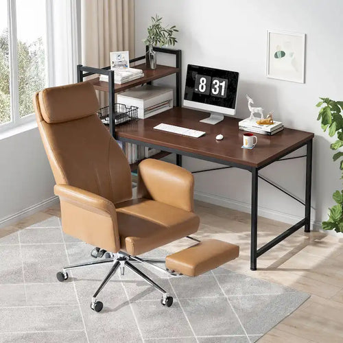 Fauteuil de bureau ergonomique moderne pivotant à dossier haut et réglable de 49H avec accoudoir et repose-pieds extensible
