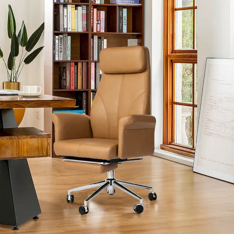 Fauteuil de bureau ergonomique moderne pivotant à dossier haut et réglable de 49H avec accoudoir et repose-pieds extensible