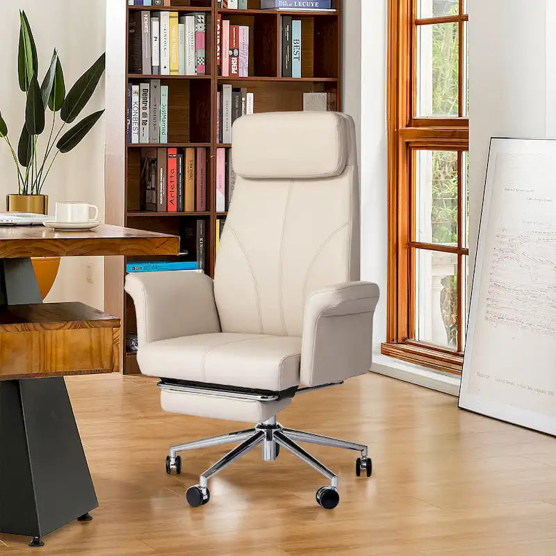 Fauteuil de bureau ergonomique moderne pivotant à dossier haut et réglable de 49H avec accoudoir et repose-pieds extensible