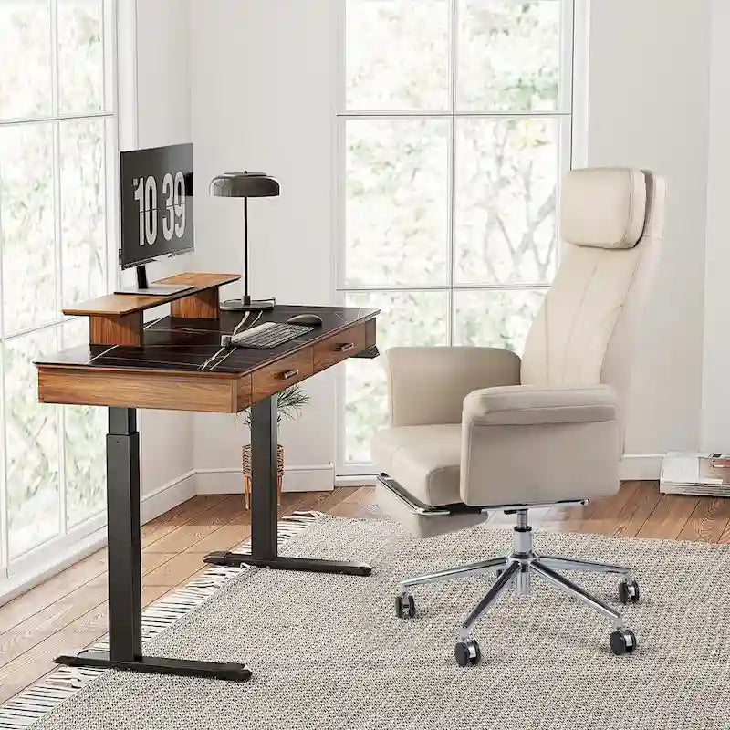 Fauteuil de bureau ergonomique moderne pivotant à dossier haut et réglable de 49H avec accoudoir et repose-pieds extensible