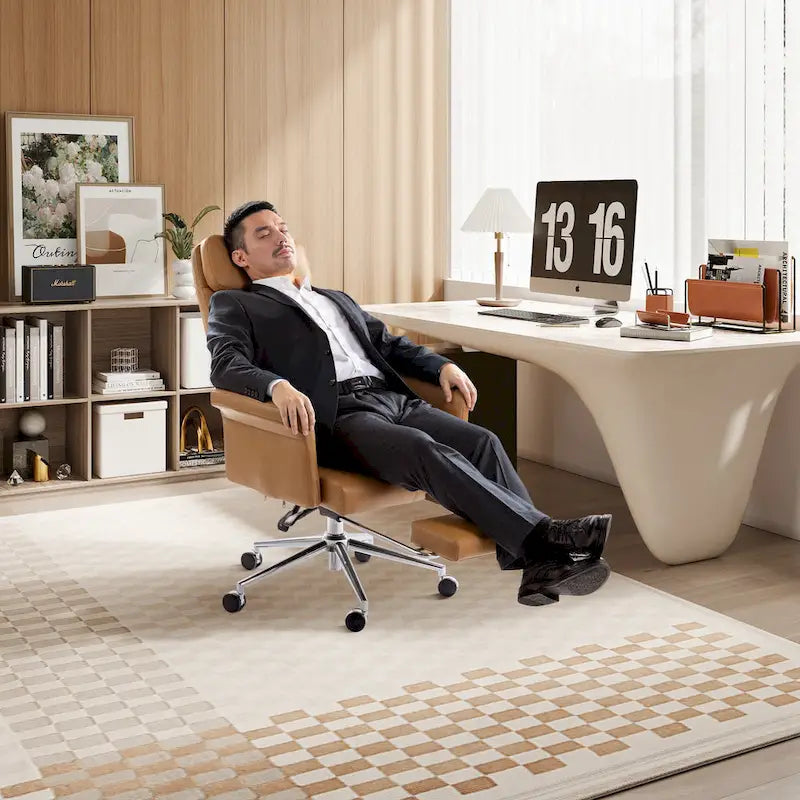 Fauteuil de bureau ergonomique moderne pivotant à dossier haut et réglable de 49H avec accoudoir et repose-pieds extensible