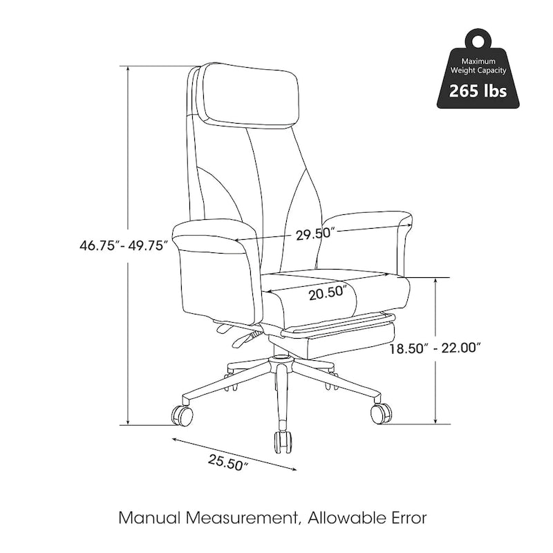 Fauteuil de bureau ergonomique moderne pivotant à dossier haut et réglable de 49H avec accoudoir et repose-pieds extensible