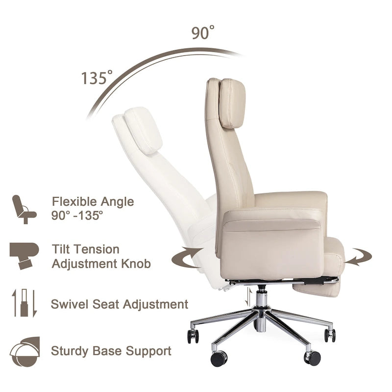 Fauteuil de bureau ergonomique moderne pivotant à dossier haut et réglable de 49H avec accoudoir et repose-pieds extensible