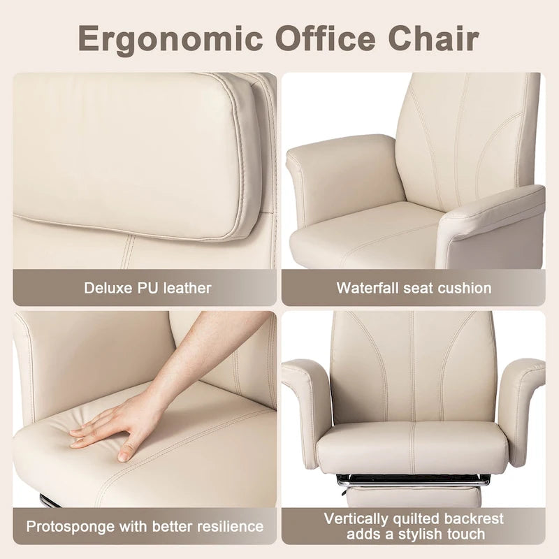 Fauteuil de bureau ergonomique moderne pivotant à dossier haut et réglable de 49H avec accoudoir et repose-pieds extensible