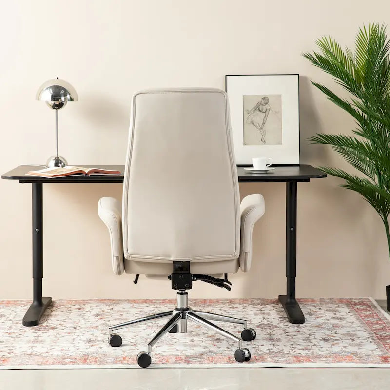 Fauteuil de bureau ergonomique moderne pivotant à dossier haut et réglable de 49H avec accoudoir et repose-pieds extensible