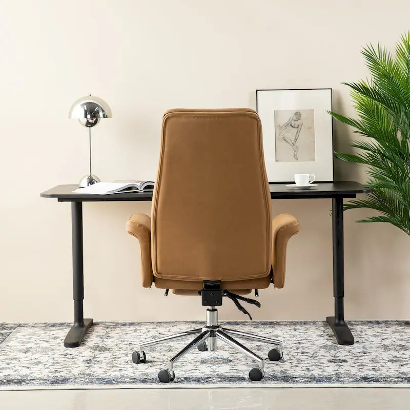 Fauteuil de bureau ergonomique moderne pivotant à dossier haut et réglable de 49H avec accoudoir et repose-pieds extensible