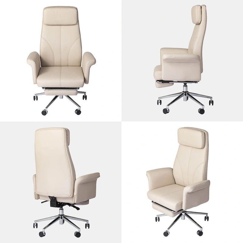 Fauteuil de bureau ergonomique moderne pivotant à dossier haut et réglable de 49H avec accoudoir et repose-pieds extensible