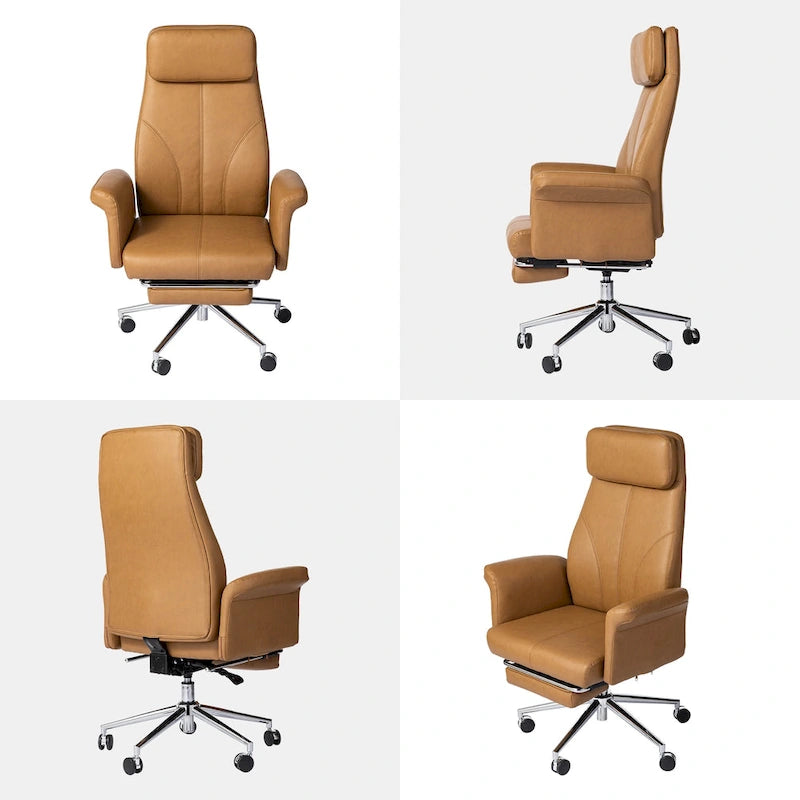 Fauteuil de bureau ergonomique moderne pivotant à dossier haut et réglable de 49H avec accoudoir et repose-pieds extensible