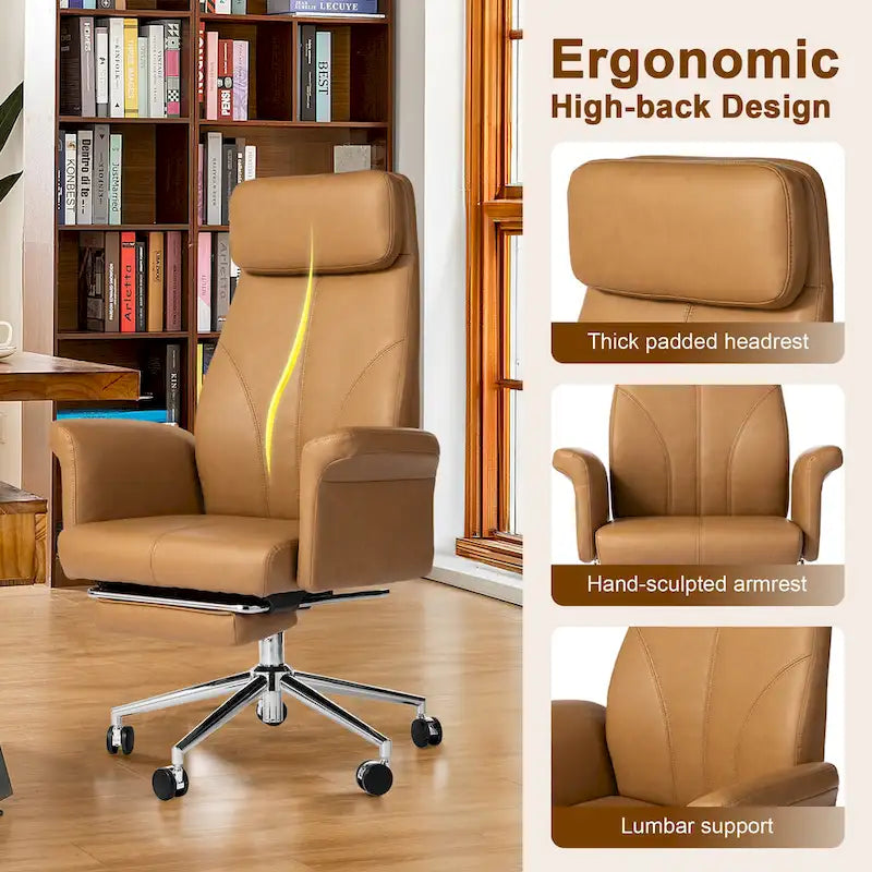 Fauteuil de bureau ergonomique moderne pivotant à dossier haut et réglable de 49H avec accoudoir et repose-pieds extensible
