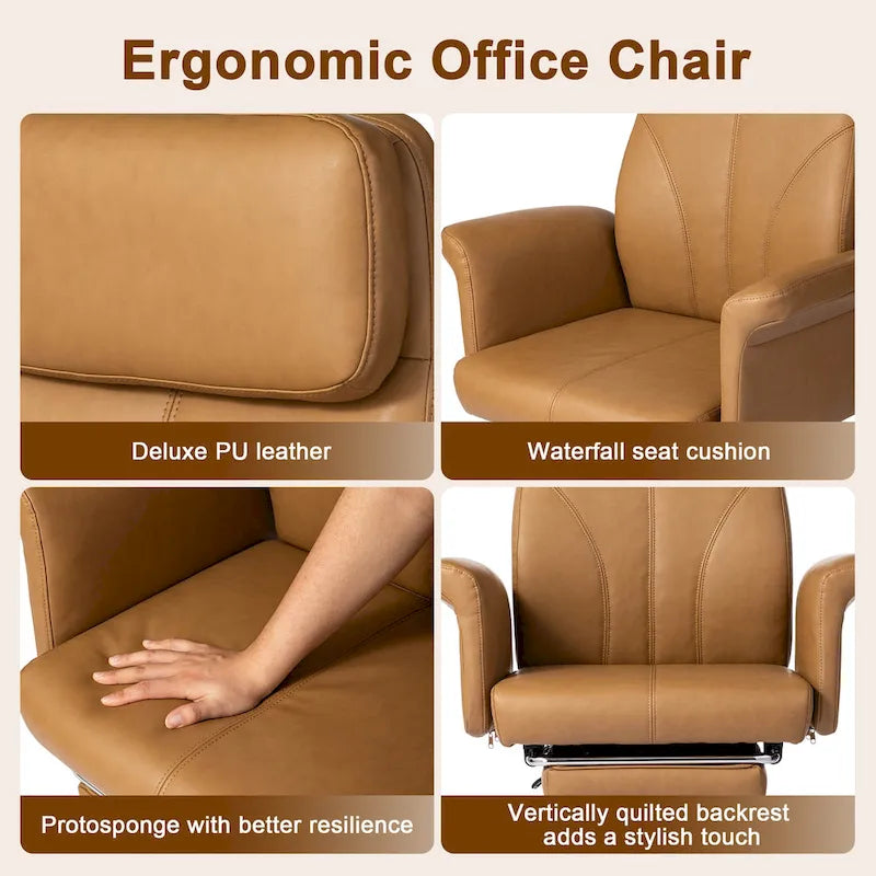 Fauteuil de bureau ergonomique moderne pivotant à dossier haut et réglable de 49H avec accoudoir et repose-pieds extensible