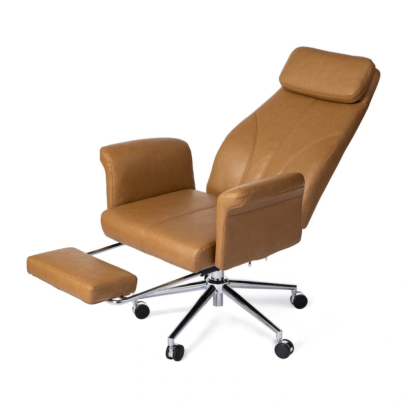 Fauteuil de bureau ergonomique moderne pivotant à dossier haut et réglable de 49H avec accoudoir et repose-pieds extensible