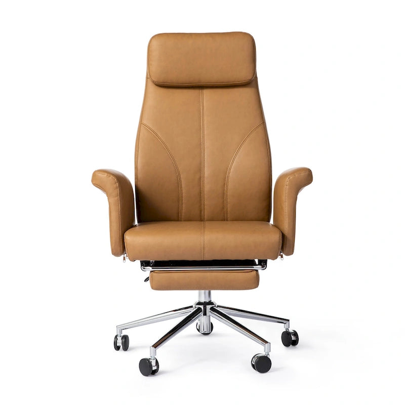 Fauteuil de bureau ergonomique moderne pivotant à dossier haut et réglable de 49H avec accoudoir et repose-pieds extensible