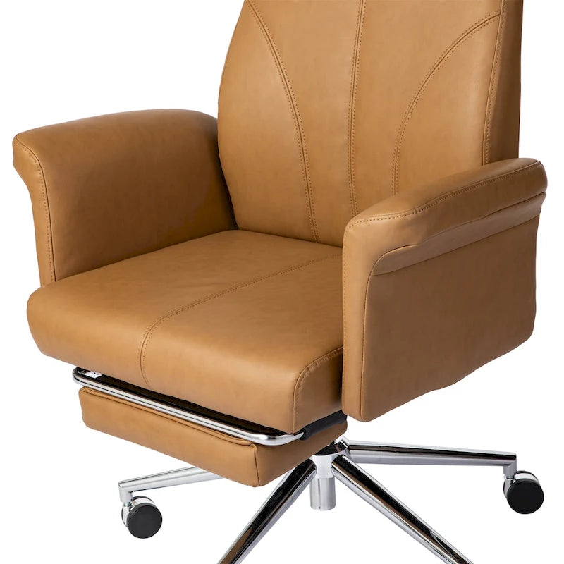 Fauteuil de bureau ergonomique moderne pivotant à dossier haut et réglable de 49H avec accoudoir et repose-pieds extensible