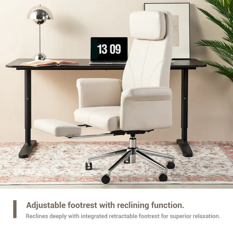 Fauteuil de bureau ergonomique moderne pivotant à dossier haut et réglable de 49H avec accoudoir et repose-pieds extensible