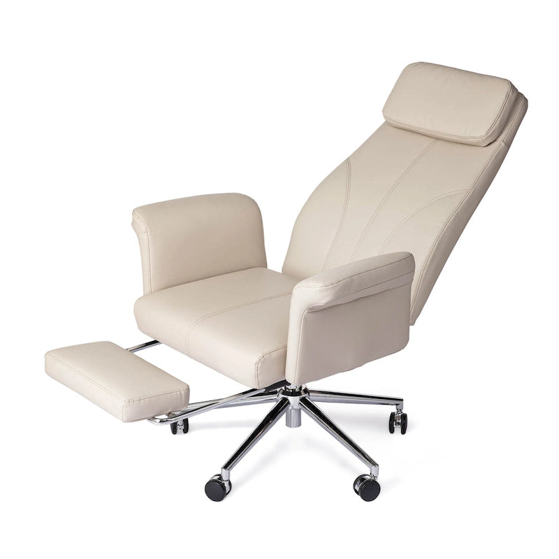 Fauteuil de bureau ergonomique moderne pivotant à dossier haut et réglable de 49H avec accoudoir et repose-pieds extensible