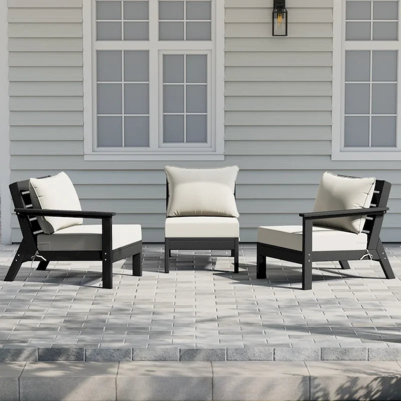 Polytrends Birchwood Canapé d'extérieur 3 places avec coussins en HDPE tout temps, noir