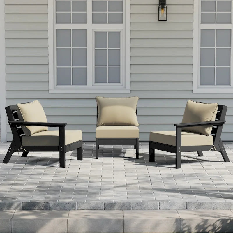 Polytrends Birchwood Canapé d'extérieur 3 places avec coussins en HDPE tout temps, noir