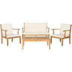 SAFAVIEH Outdoor Living Del Mar Ensemble de patio 4 pièces en bois d'acacia marron avec coussins beiges - 48 L x 25 P x 32 H po