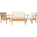 SAFAVIEH Outdoor Living Del Mar Ensemble de patio 4 pièces en bois d'acacia marron avec coussins beiges - 48 L x 25 P x 32 H po