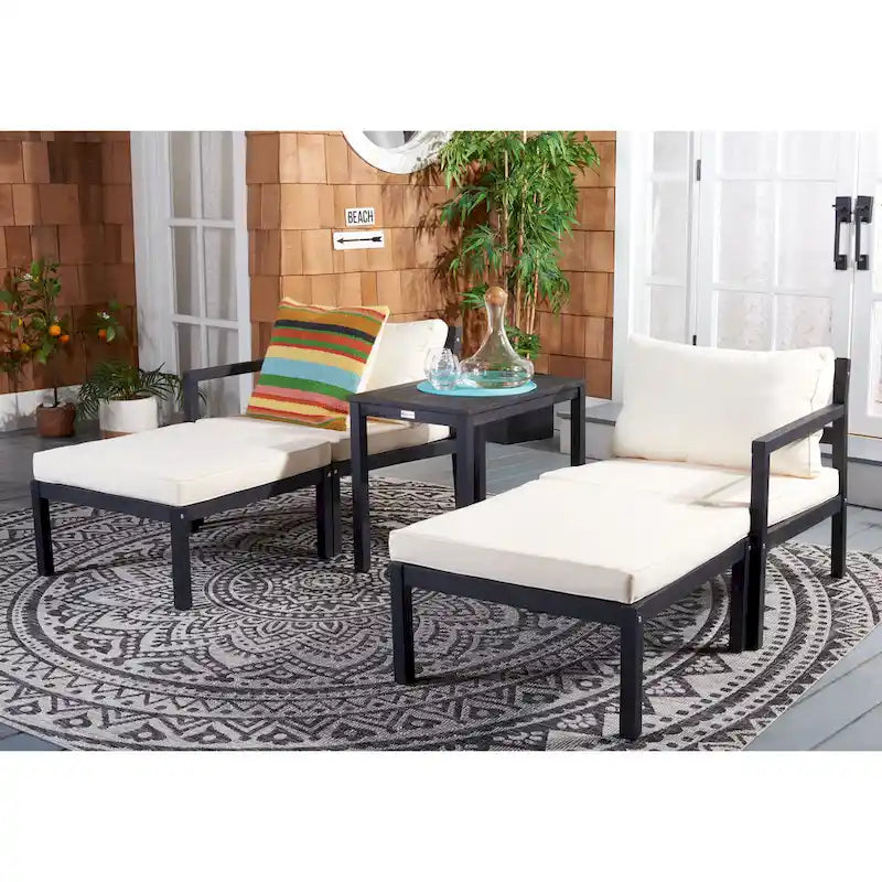 SAFAVIEH Outdoor Living Pratia 5Pc Outdoor Set - Dark Slate Grey/Beige - 29W x 27D x 27H