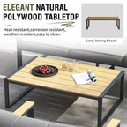 Ensemble de canapés de jardin moderne 4 pièces – Structure en fer avec coussins gris et table basse aspect bois