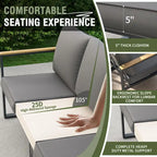 4-Piece Modern Outdoor Sofa Set - Iron Frame with Grey Cushions and Faux Wood Grain Coffee Table